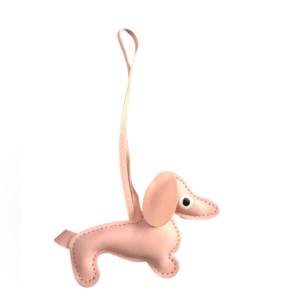 Pink Dachshund Leather Hanging Charm
